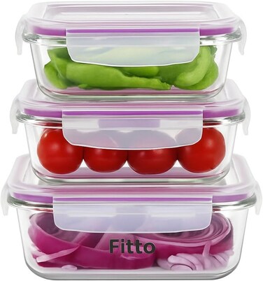 Fitto 3Pcs Microwave Glass Storage Set with Lid (400ml, 640ml, 1040ml)
