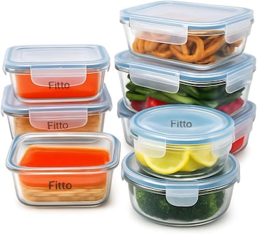 Fitto 7Pcs Glass Storage Food Container Set - Rectangular, Round, Square Sizes