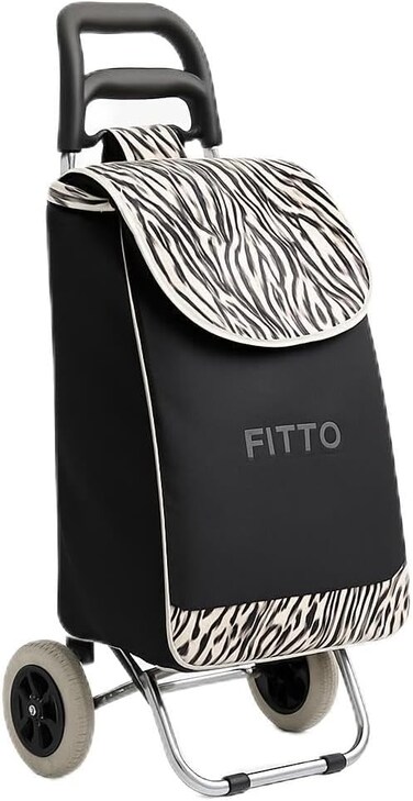 Fitto Fancy Black Leopard Shopping Trolley with Wheels, 36L Carbon Steel