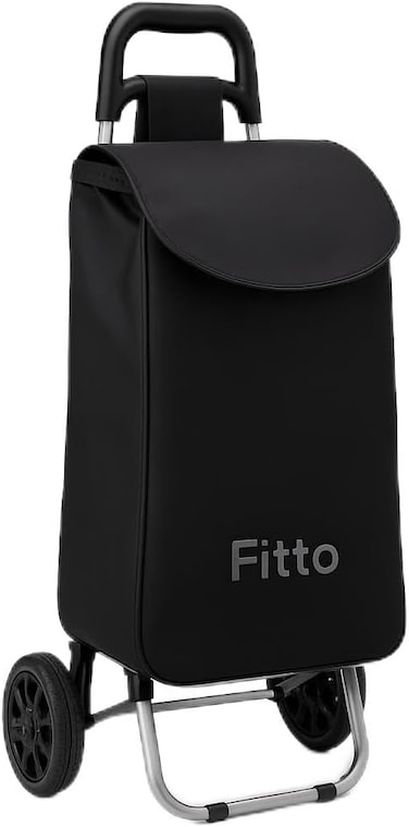 Fitto Shopping Trolley with Wheels, Black Carbon Steel, 33L Capacity, 53x31x20CM
