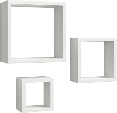 Fitto Wall Shelves Cube 3Pcs Set, White for Home and Office Storage