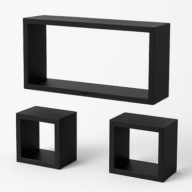 Fitto Flt Wall Shelves Cuboid 3Pcs Set, Black for Home and Office Storage
