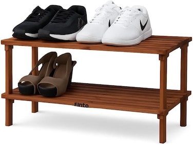 Fitto Wooden Shoe Rack 2 Tier, Coffee Brown, 63x26x29.5cm