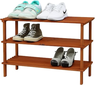 Fitto Wooden Shoe Rack 3 Tier, Coffee Brown, 63x26x48.5cm