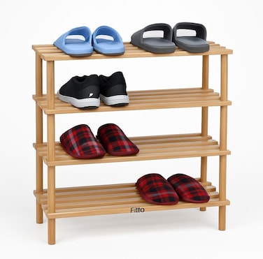 Fitto Wooden Shoe Rack 4 Tier, Natural Wood Color, 63x26x67cm