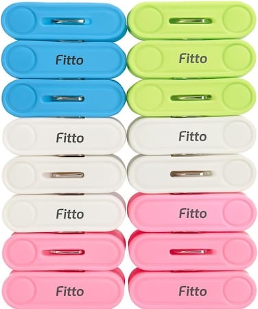 Fitto Plastic Cloth Pins, 16 Pieces - Multicolour for Laundry and Crafting