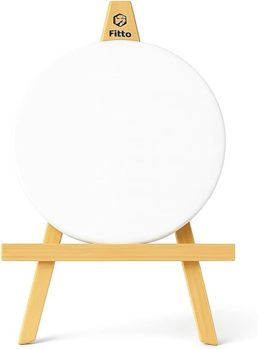 Fitto 15x15cm Round Canvas with 21x15cm Wooden Easel Stand for Art Display