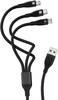 Fitto 3 in 1 Data Cable, USB to Micro USB, Type C, Lightning, 3.0 Amp, 1.5m, Black