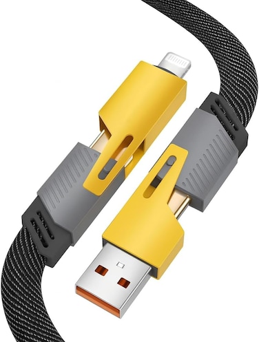 Fitto 4 in 1 Data Cable, USB to Lightning, USB to Type C, Type C to Lightning, Type C to Type C, 2m, Orange &amp; Black