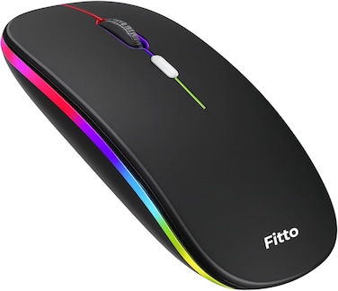 Fitto Rechargeable Wireless Mouse with Rainbow Light, Black Ergonomic Design