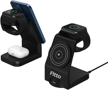 Fitto 3 in 1 Multifunctional Magnetic Wireless Charging Stand, 15W, Black