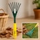 Fitto Small Garden Rake with Green Head and Yellow Handle, 9 Tines for Raking Leaves and Soil