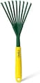 Fitto Small Garden Rake with Green Head and Yellow Handle, 9 Tines for Raking Leaves and Soil