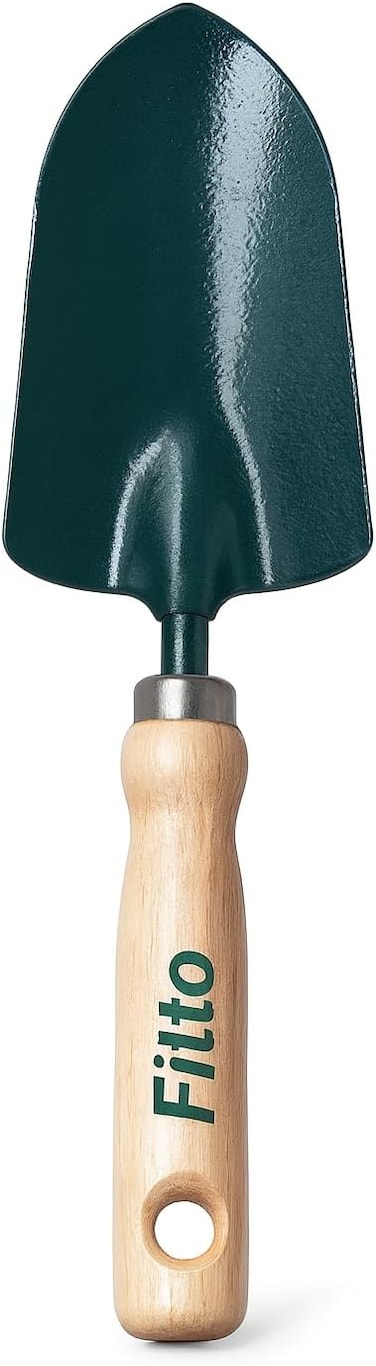 Fitto Garden Trowel with Green Metal Blade and Wooden Handle for Digging and Planting