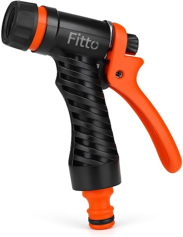 Fitto Adjustable Handheld Garden Hose Nozzle with Textured Grip and Orange Trigger