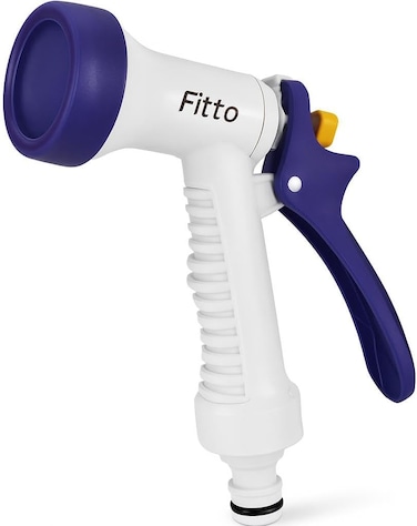 Fitto Handheld Garden Hose Spray Nozzle with Trigger Mechanism and Adjustable Head , White