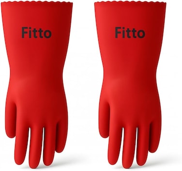Fitto Red Rubber Cleaning Gloves with Textured Grip for Household Tasks