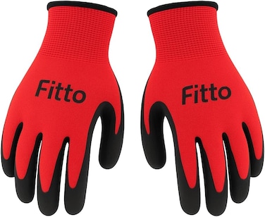 Fitto Red Grip Gloves with Textured Black Palm for Work and Outdoor Use