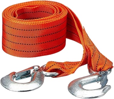 Fitto Heavy-Duty Car Towing Rope &ndash; 4 Meter Bright Orange Tow Strap with Metal Hooks