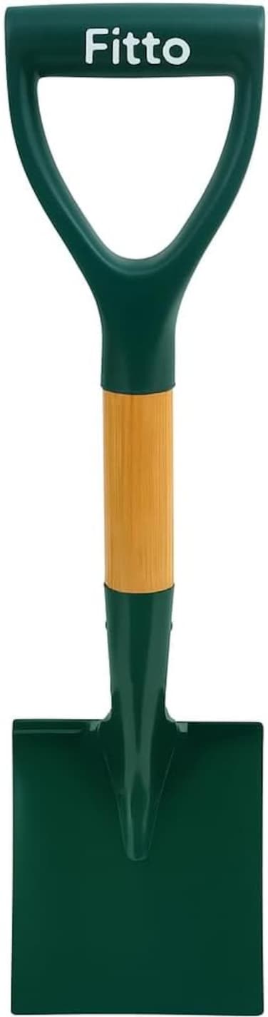 Fitto Small Garden Shovel with Green Metal Blade and Wooden Handle
