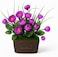 Fitto Purple Flower Arrangement with Yellow Centers in Decorative Wood-Look Pot