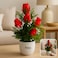 Fitto Artificial Red Rose Arrangement in White Pot with Green Foliage
