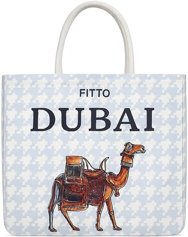 Fitto Dubai Camel Canvas Printed Tote Bag – Durable, Eco-Friendly, Blue