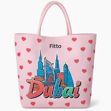Fitto Dubai Camel Canvas Printed Tote Bag – Durable, Eco-Friendly, Pink