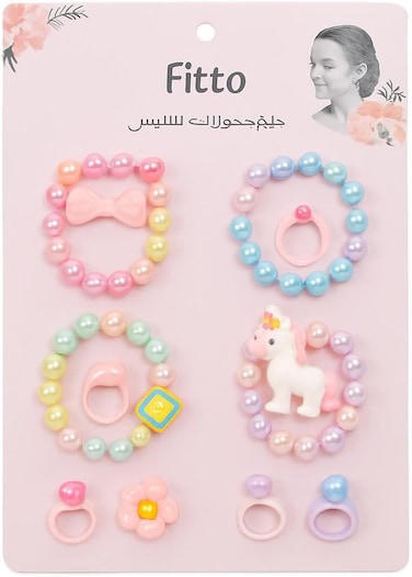 Fitto 8 pcs Jewelry Set for Dress Up, Includes Bracelet, Earrings &amp; Ring