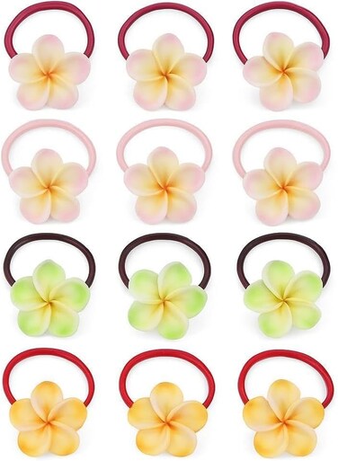 Fitto 16 Pcs Plumeria Hair Ties with Rubber Band for Stylish Hair Accessories