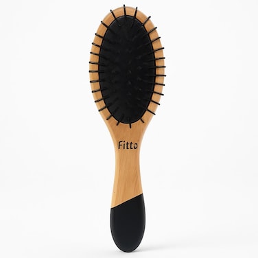 Fitto Oval Shaped Wooden Hair Brush for Men and Women, Travel Friendly, Brown