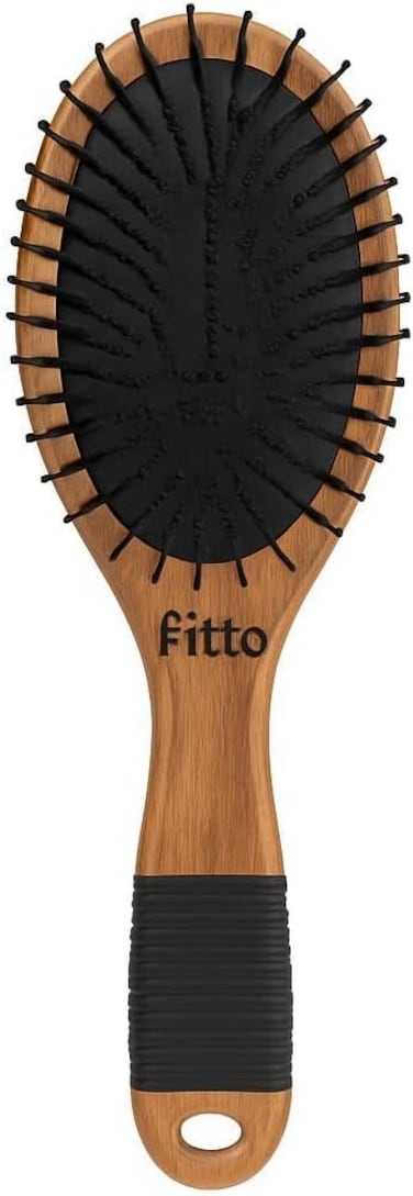 Fitto Wooden Paddle Hair Brush for Men &amp; Women, Brown