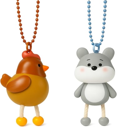 Fitto Plastic Key Chain Animal Series - Rooster and Cat, Pack of 2