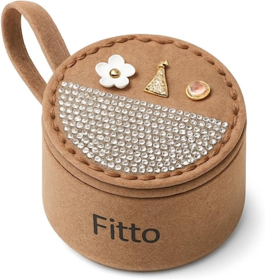 Fitto Small Round Wool Makeup Bag with Handle - Light Brown Portable Travel Organizer