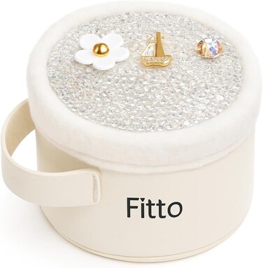 Fitto Small Round Wool Makeup Bag with Handle - Portable Travel Makeup Organizer, White