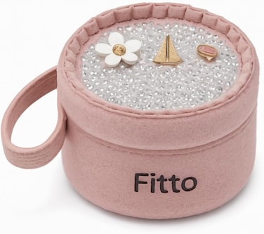 Fitto Small Round Wool Makeup Bag with Handle - Pink Portable Makeup Organizer for Travel and Everyday Use