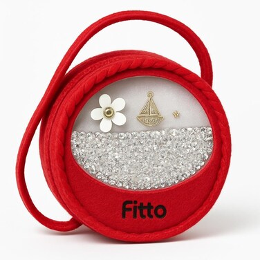 Fitto Small Round Wool Makeup Bag with Handle - Red Portable Makeup Organizer for Travel and Everyday Use