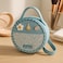 Fitto Small Round Wool Makeup Bag with Handle - Blue Portable Travel Cosmetic Organizer