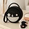 Fitto Small Round Wool Makeup Bag with Handle - Black Portable Travel Makeup Organizer