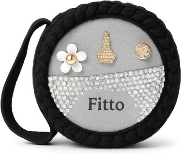 Fitto Small Round Wool Makeup Bag with Handle - Black Portable Travel Makeup Organizer