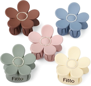 Fitto Korean Style Matte Flower Hair Clutcher Clips for Women, Pack of 5, Assorted Colors