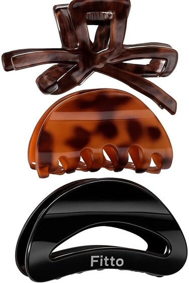 Fitto 3 Pack Medium Hair Claw Clips, Mixed Styles, Assorted Colors