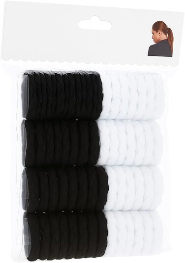 Fitto 60pcs Thick Seamless Cotton Hair Ties for Women, Black and White Ponytail Holders
