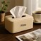 Fitto Car Leather Finish Carbon Fiber Refill Tissue Box Holder, Biege