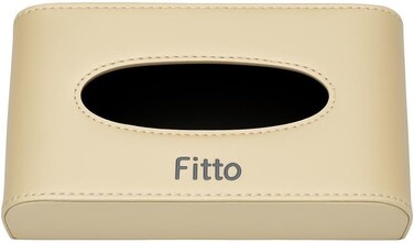 Fitto Car Leather Finish Carbon Fiber Refill Tissue Box Holder, Biege