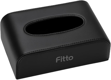 Fitto Car Leather Finish Carbon Fiber Refill Tissue Box Holder, Black
