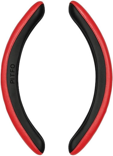 Fitto Sporty Half Steering Wheel Cover &ndash; Rubber, Non-Slip, Breathable &amp; Odorless, Universal Fit, Plain Black (Set of 2 Pieces) - Red