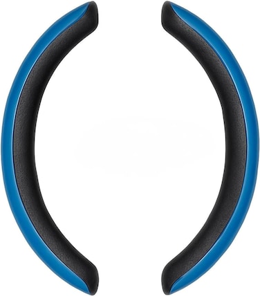 Fitto Sporty Half Steering Wheel Cover &ndash; Rubber, Non-Slip, Breathable &amp; Odorless, Universal Fit, Plain Black (Set of 2 Pieces) - Blue