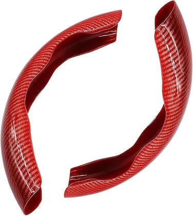 Fitto Sporty Half Steering Wheel Cover &ndash; Rubber, Non-Slip, Breathable &amp; Odorless, Universal Fit, with pattern, Black (Set of 2 Pieces) - Dark Red