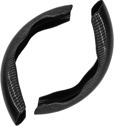 Fitto Sporty Half Steering Wheel Cover &ndash; Rubber, Non-Slip, Breathable &amp; Odorless, Universal Fit, with Pattern, Black (Set of 2 Pieces)